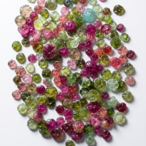Multicolour tourmaline carved flower beads