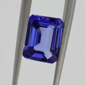 Blue emerald-cut tanzanite gemstone